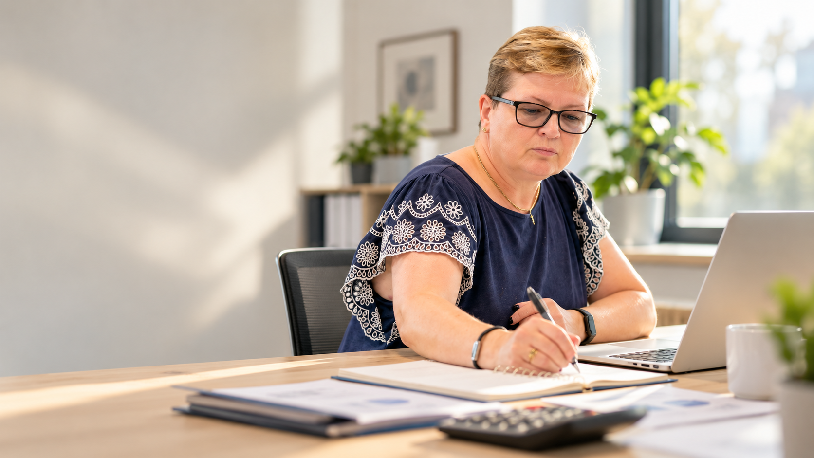 Freelance consultant des documents comptables sur son ordinateur